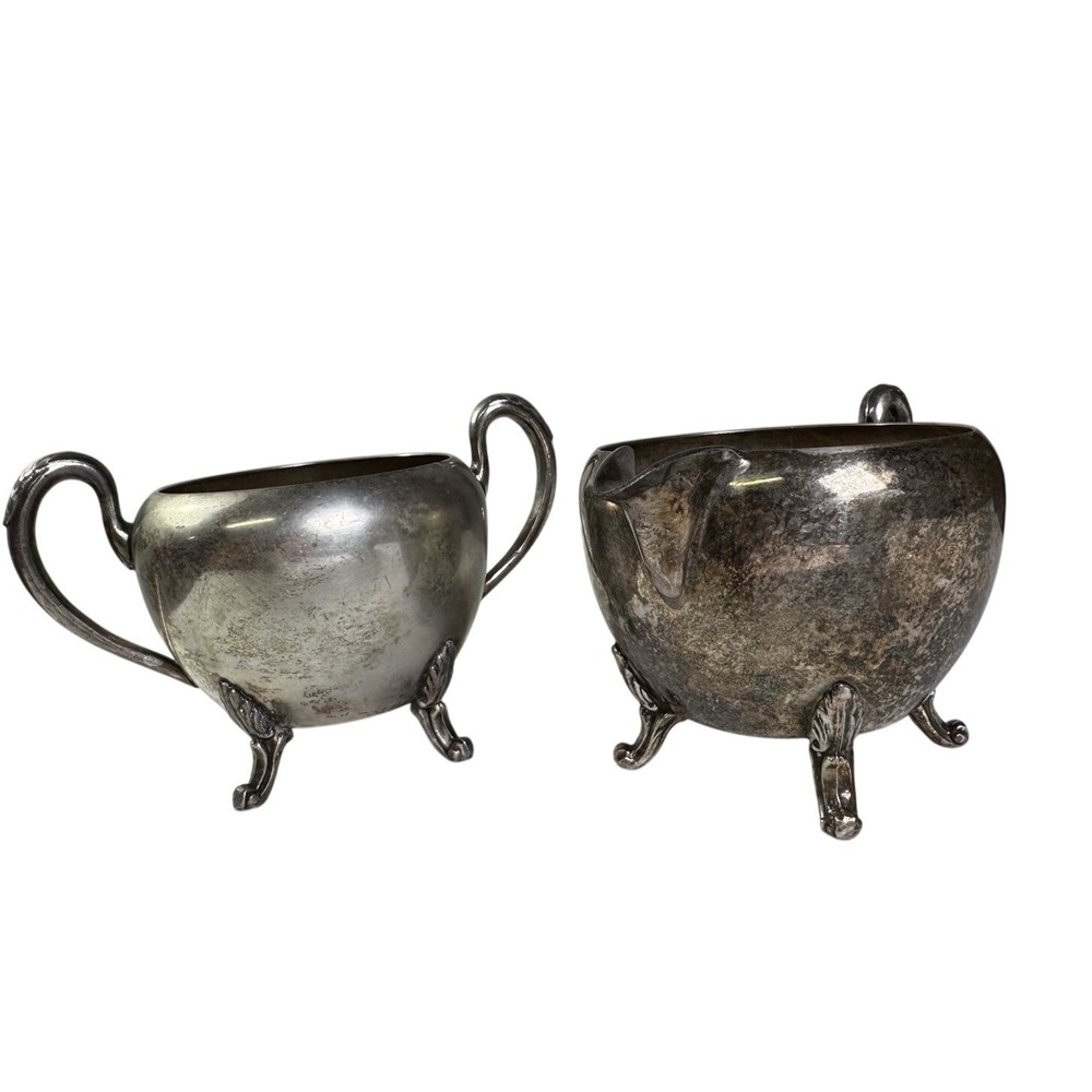 Vintage Silverplate Creamer & Sugar Bowl Set Footed Victorian Style